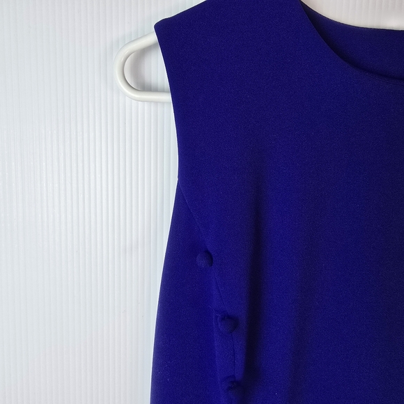 Calvin Klein Sheath Midi Dress Button-Trim Details Side-Slit Cobalt Blue Sz 8 - Picture 9 of 16